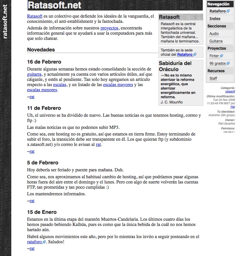 Ratasoft.net usando el Ratawiki en 2009